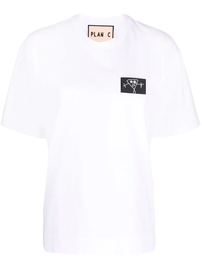 Plan C Pili & Bianca Patch Jersey T-shirt In Optical White
