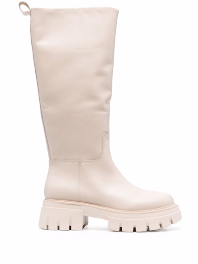 Ash Leather Boots In Ivory