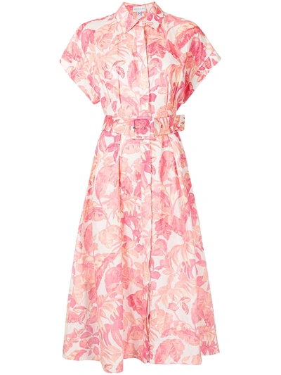 Rebecca Vallance Pleated Floral-print Linen-blend Dress In Pink | ModeSens