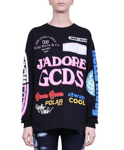 Gcds Printed Cotton Sweatshirt In Nero