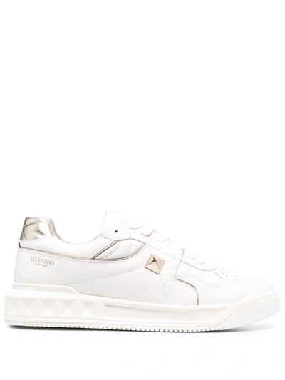 Valentino Garavani One Stud White Low-top Sneakers With Maxi Stud Detail And Gold-tone Trim In Leather Man In White/platinum