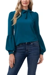 Cece Tie Neck Blouse In Vivid Teal