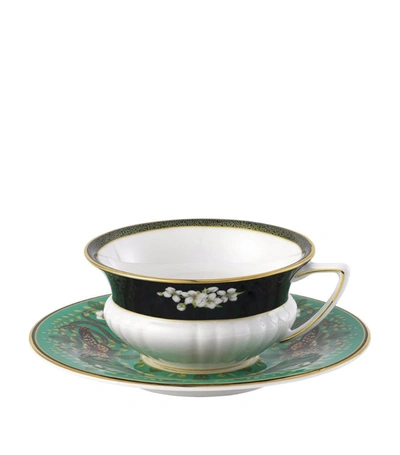 Wedgwood Wonderlust Emerald Forest 2 Piece Teacup Saucer Set In Emerald Multi