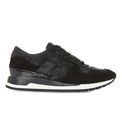 Dune Elena Patterned Suede Trainers In Black-suede