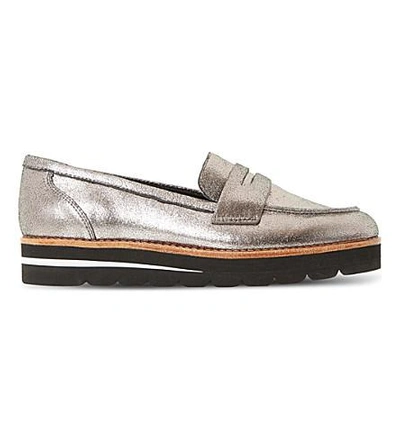 Dune Gabryel Metallic Suede Flatform Loafers In Pewter-leather