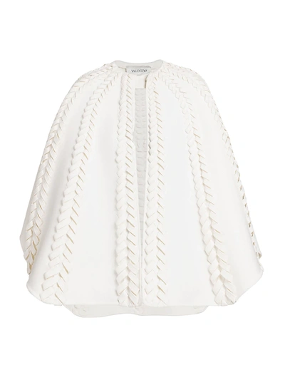 Valentino Lacing Detail Wool-cashmere Cape In Ivory