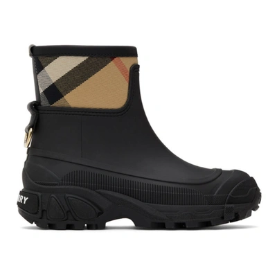 Burberry 20mm Ryan Leather & Check Ankle Boots In Black-archive Beig