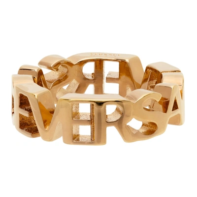 Versace Logo Lettering Thick Ring In Gold