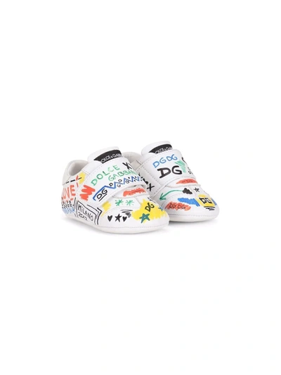 Dolce & Gabbana Babies' Graffiti Touch-strap Trainers In White