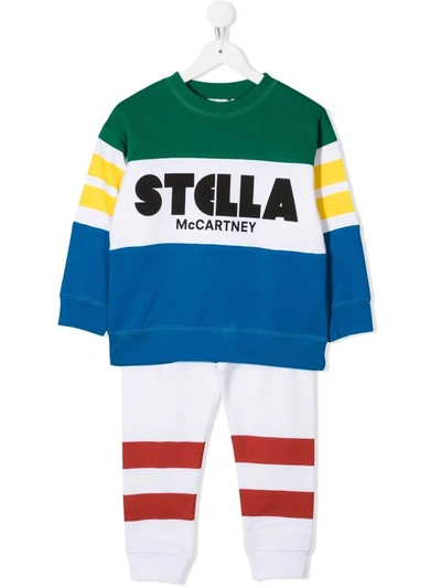 Stella Mccartney Kids' Striped Logo-print Tracksuit Set In White