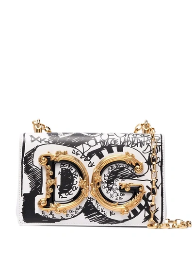Dolce & Gabbana Graffiti-print Nappa Leather Dg Girls Bag In White