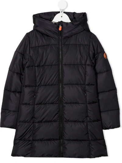 Save The Duck Teen Hooded Padded Coat In Black