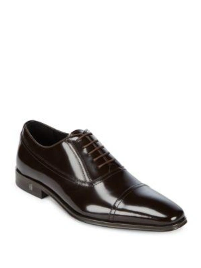 Versace Cap Toe Leather Oxford Shoes In Black