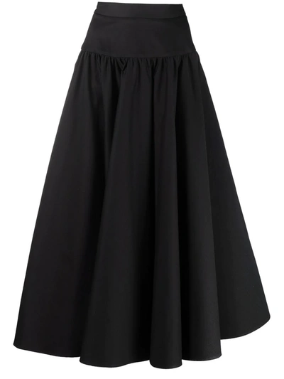 Roberto Cavalli High Waist Black Midi Skirt With Ruching