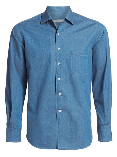 Loro Piana Cotton Flannel Chambray Shirt, Medium Blue In Super Stone Washed