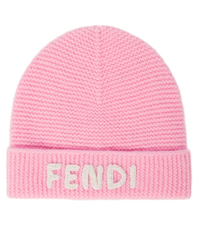 Fendi Kids' Wool And Cashmere-blend Logo Hat In Pink