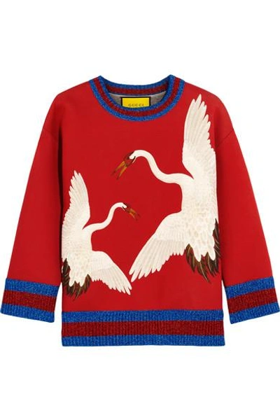 Gucci Printed Bonded Cotton-jersey Sweatshirt In Red