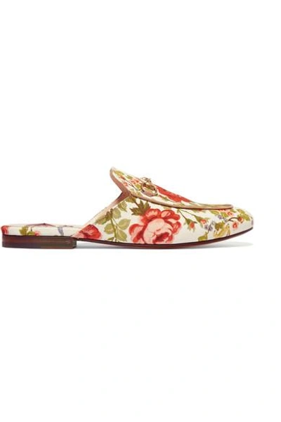Gucci Princetown Horsebit-detailed Floral-print Canvas Slippers In White