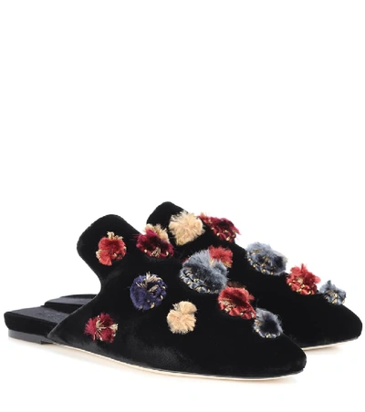 Sanayi313 Crostata Embellished Velvet Slippers In Black