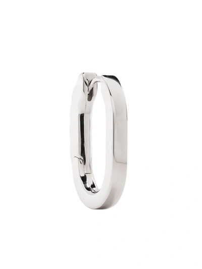 Maria Black White Rhodium-plated Woods Single Huggie Hoop Earring In Silver