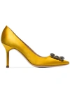 Manolo Blahnik Hangisi 90mm Appliqué Satin Pumps In Yellow