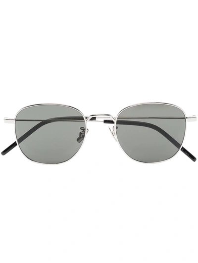 Saint Laurent Silver Tone Round Frame Sunglasses