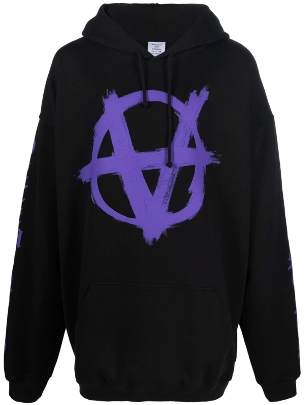 Vetements Anarchy Drawstring Jersey Hoodie In Black/purple Vetements Anarchy Drawstring Jersey Hoodie In Black/purple