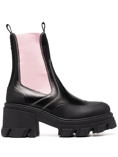 Ganni Bicolor Chunky-heel Chelsea Booties In Black Pink | ModeSens