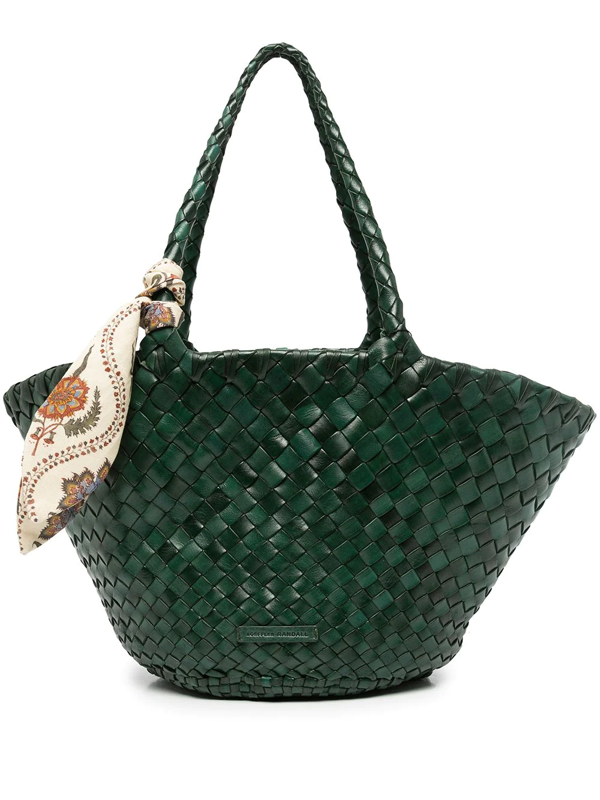 Loeffler Randall Kai Woven Leather Tote In Forest/bloom Floral 