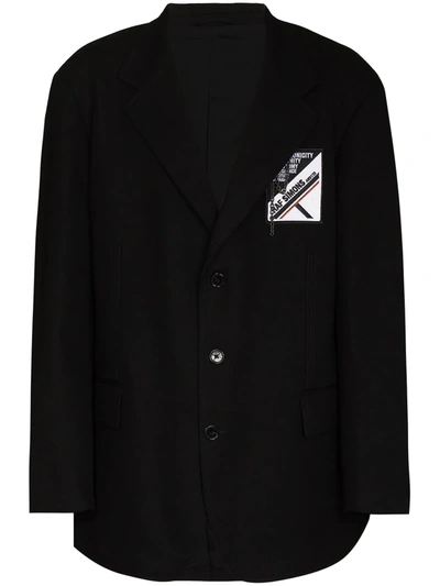 Raf Simons Logo-patch Single-breasted Blazer In Schwarz