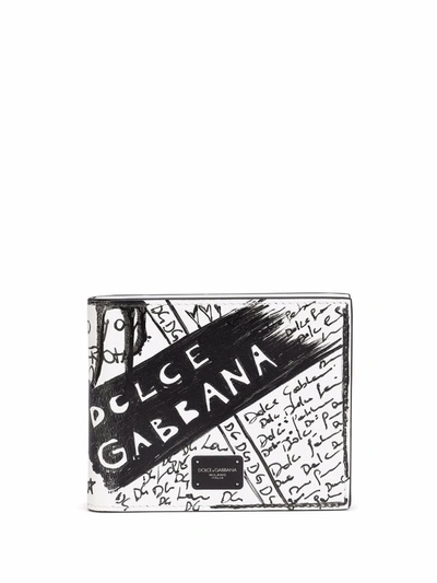 Dolce & Gabbana Leather Wallet With All-over Graffiti Print In White
