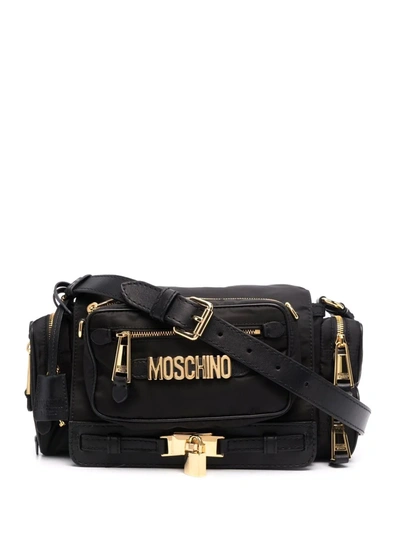 Moschino Multi-pocket Nylon Shoulder Bag In Black