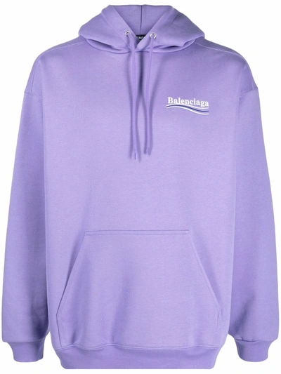 Balenciaga Logo-print Cotton Hoodie In Purple
