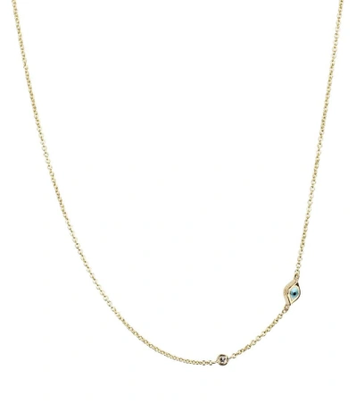 Sydney Evan Mini Evil Eye 14kt Yellow Gold And White Diamond Necklace In No