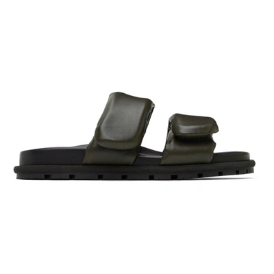 Dries Van Noten Khaki Leather Slip-on Sandals In Black