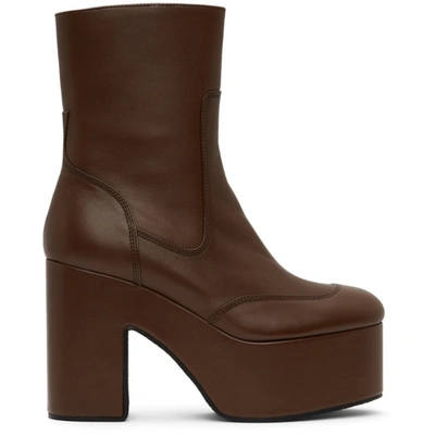 Dries Van Noten Brown Leather Platform Ankle Boots In 702 Choco