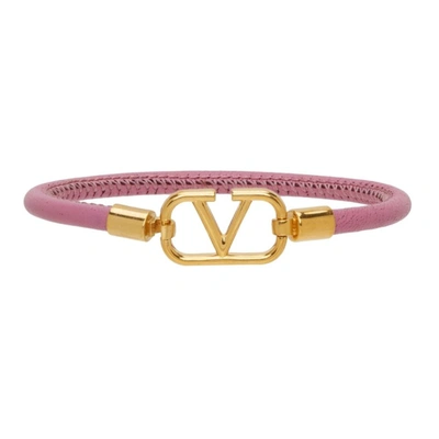 Valentino Garavani Pink Leather Vlogo Bracelet In M38 Dawn Pink