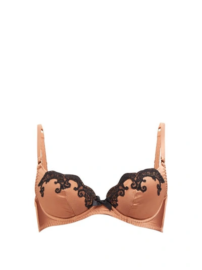 Agent Provocateur Molly Leavers Lace-trimmed Stretch-silk Satin Underwired Bra In Gold/black