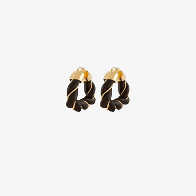 Bottega Veneta Leather And Gold-tone Silver Triangle Hoop Earrings In Black