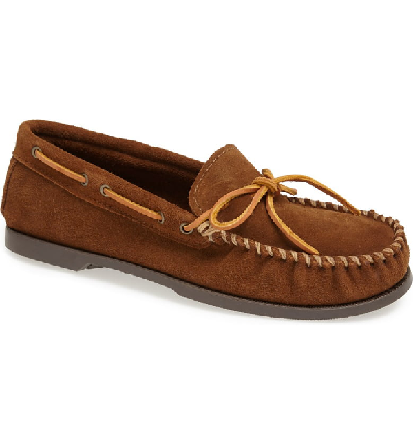 Minnetonka Leather Camp Moccasin In Dusty Brown | ModeSens