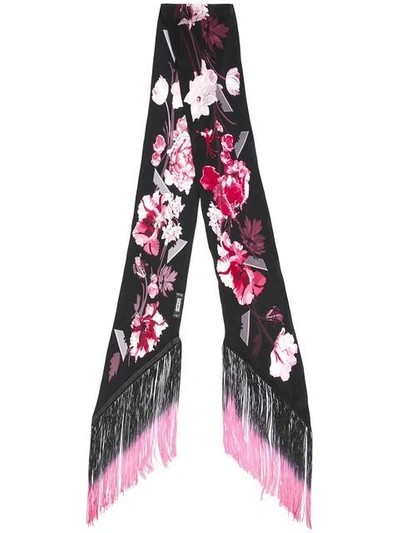 Rockins Prickly Paisley Classic Skinny Fringed Silk Scarf In Bright Pink-black
