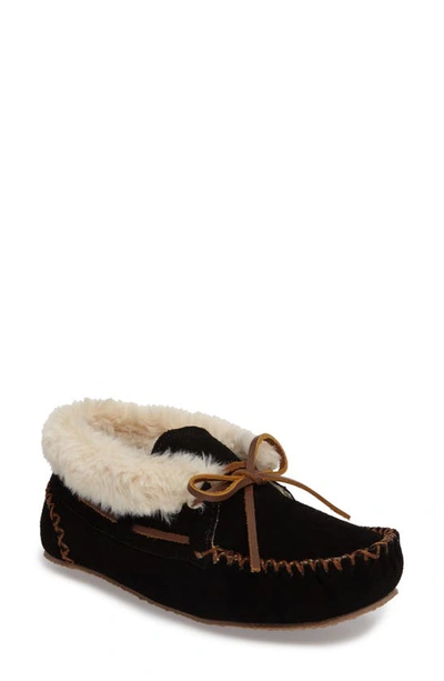 Minnetonka Chrissy Womens Suede Slippers Moccasins In Black