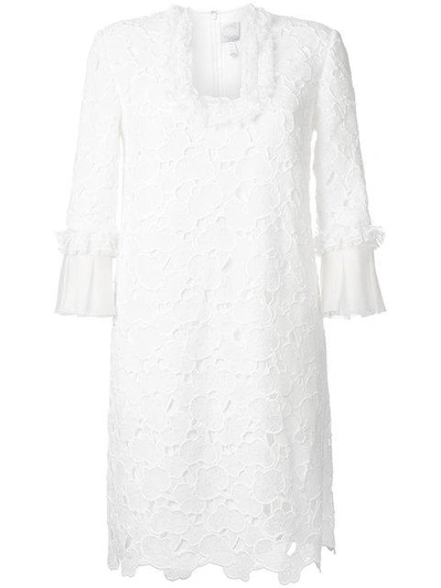 Huishan Zhang Scalloped Macrame Lace Dress In White