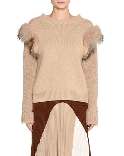 Agnona Knit Fur-trim Sweater In Camel