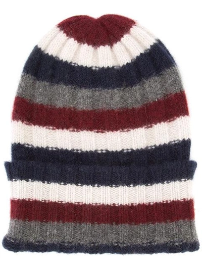 The Elder Statesman Striped Beanie - Blue