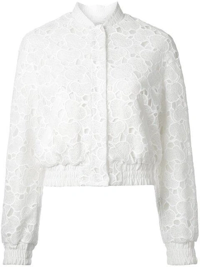 Huishan Zhang Macrame Lace Bomber Jacket In White