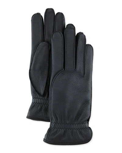 Loro Piana Leather Gloves With Cashmere Lining In Dark Brown