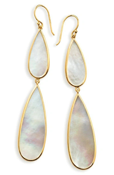 Ippolita 18k Yellow Gold Polished Rock Candy Mother-of-pearl Double Teardrop Drop Earrings In Gold/ Pearl