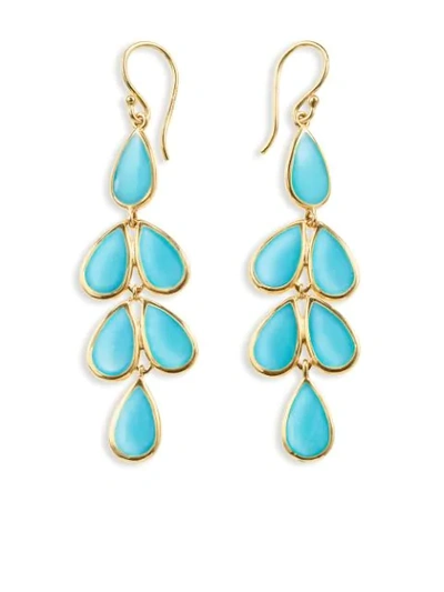 Ippolita 18kt Yellow Gold Polished Rock Candy Teardrop Linear Cascade Turquoise Earrings In Blue/gold