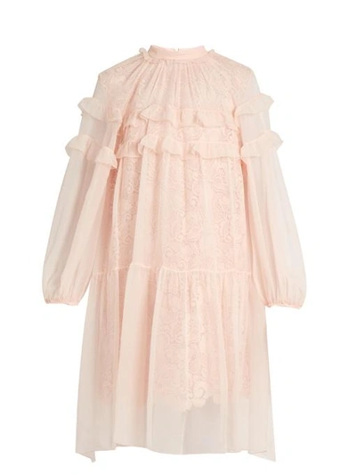 N°21 Tiered Ruffled Silk And Macramé-lace Dress In Light Pink